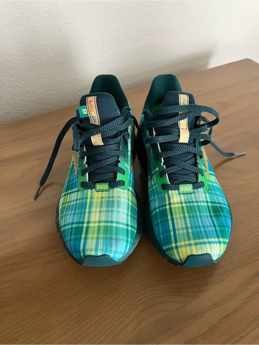 Brooks Women's Teal and Green Plaid Running Shoes